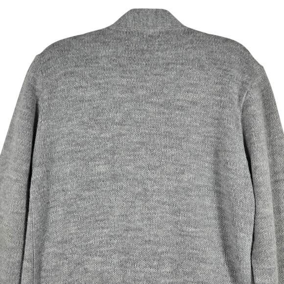 Vintage 60s Mens Medium Leather Diamond Applique Cardigan Sweater Gray Mod - Picture 8 of 9